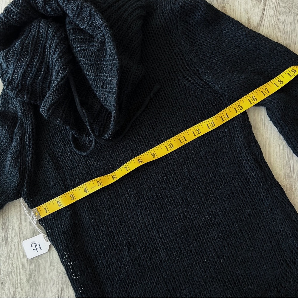 RELAXED FIT BLACK TURTLENECK KNIT SWEATER TOP - Picture 8 of 10
